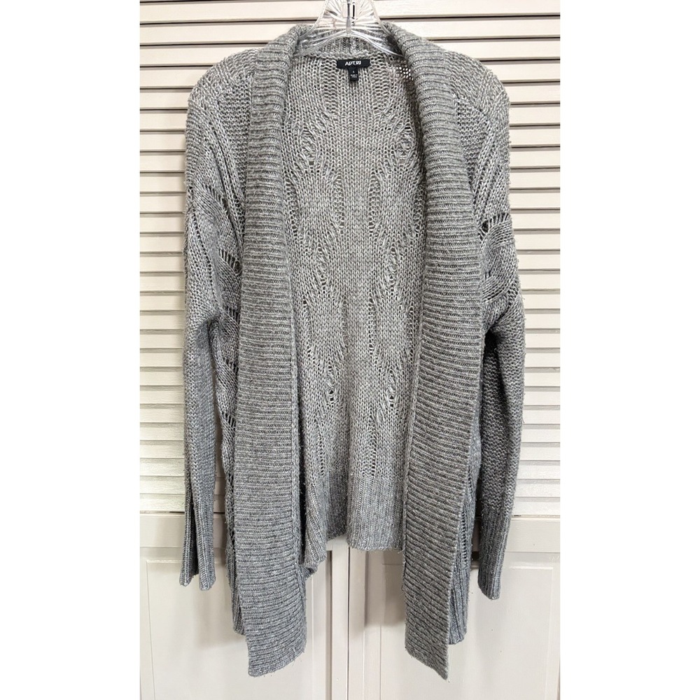 Apt. 9 Open Cardigan Long Sleeve Open Knit Size Sm Gray Shawl Neckline Soft
